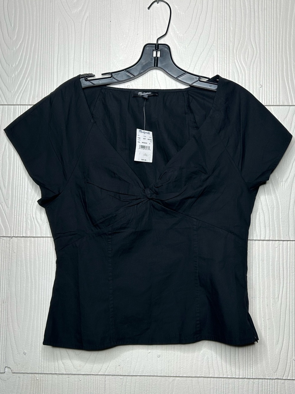 Madewell Black Knot-Front V-Neck Short Sleeve Top